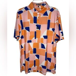 Bad Birdie Men’s Catalina Golf Polo Orange Pink Blue Size Large